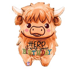 27" PKG BIRTHDAY HIGHLAND COW BALLOON