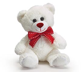 7" Sitting White Bear with Red Bow