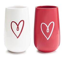 Red and White Heart Vases