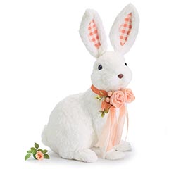 SITTING WHITE BUNNY WITH FLOWER NECKLACE