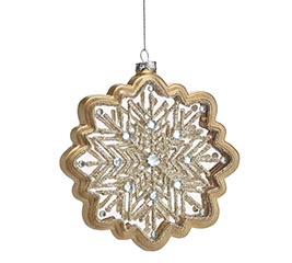LARGE GLASS GOLD SNOWFLAKE ORNAMENT