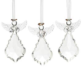 ASSORTED CLEAR GLASS ANGELS WITH HALO