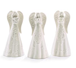 WHITE EMBOSSED PORCELAIN ANGEL TRIO
