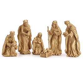 6 PIECE ANTIQUE GOLD RESIN NATIVITY SET