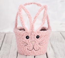 pink fur bunny face basket with ears